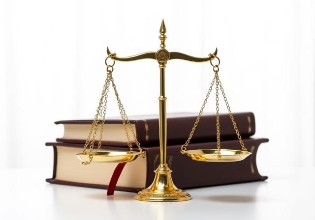 A scales of justice sitting on a stack of law books